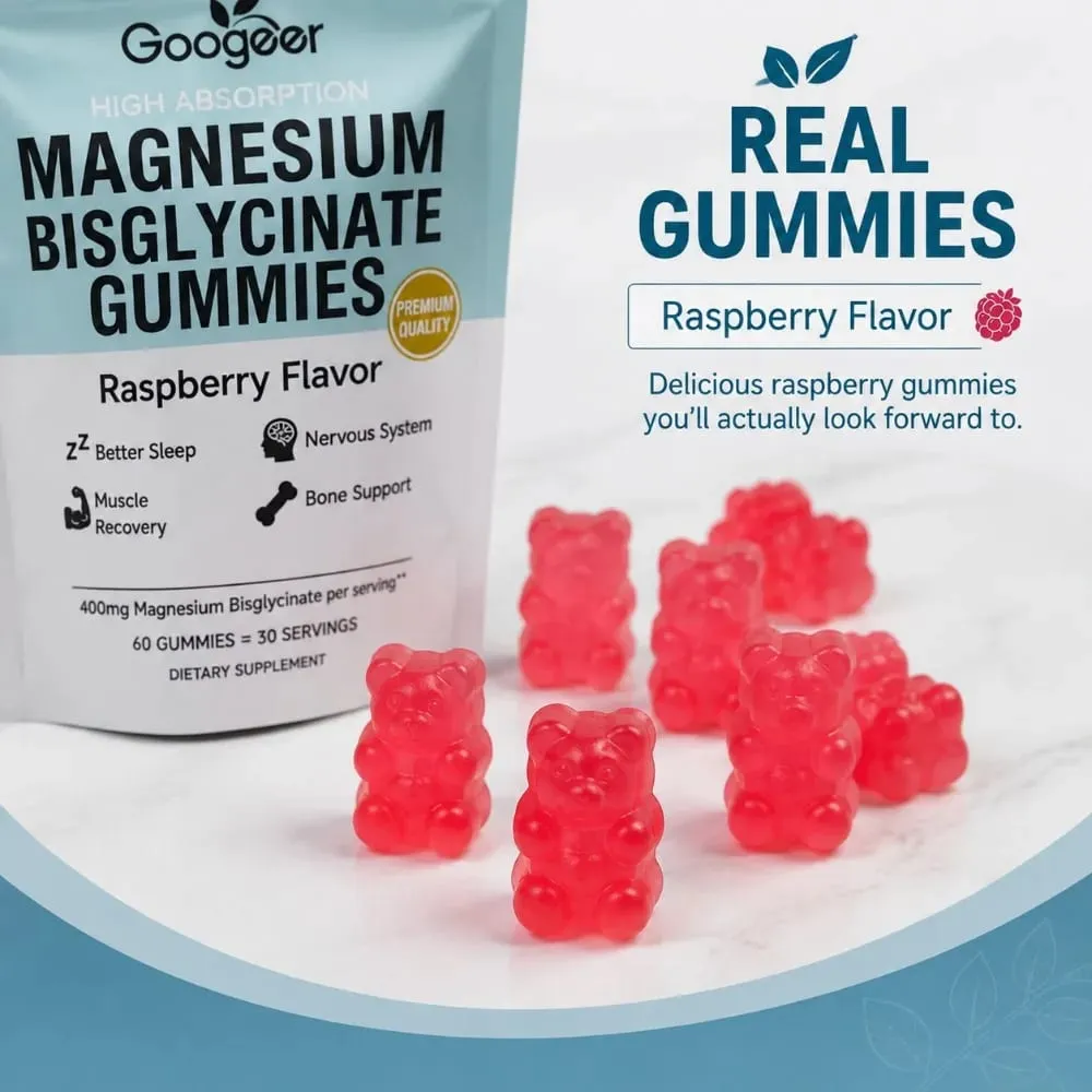 Magnesium Bisglycinate Gummies 400mg High Absorption for Sleep Muscle Recovery & Bone Support with D3 & Zinc Raspberry 60 Ct — image 3