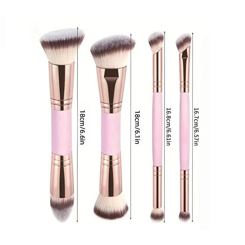 4Pcs Skin-friendly Dual Ended Makeup Brushes Non-irritating Foundation Blush Concealer Powder Cosmetic Brushes
