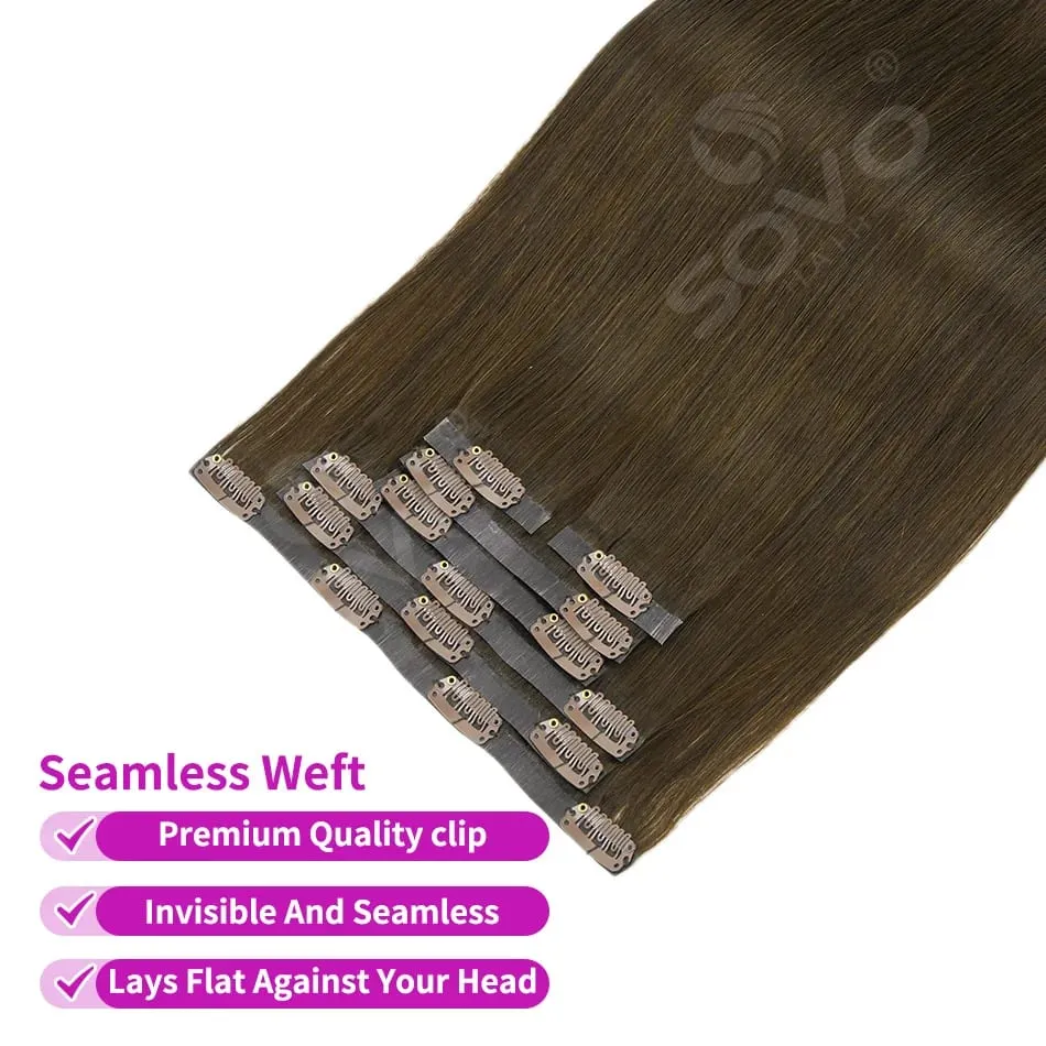 110G Tape PU Clip In Hair Premium Remy Clip In Human Hair Extensions 7pcs Clip-on Hair 14"-24" Balayage Ombre Mocha Brown Black — image 5