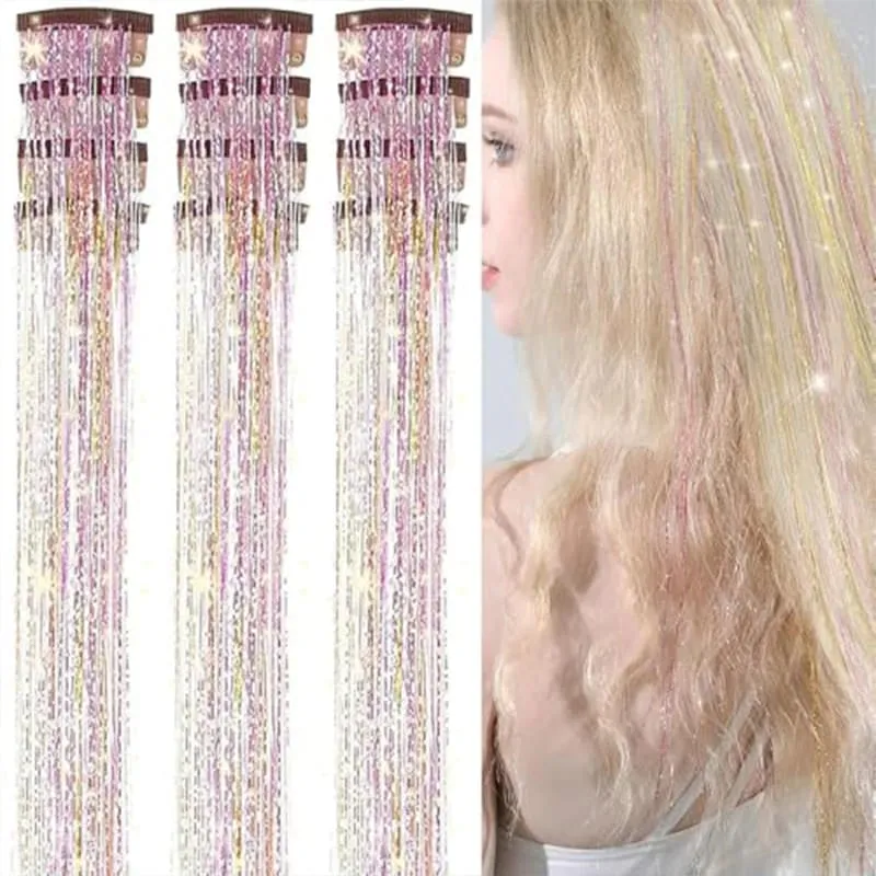 12Pcs Clip in Hair Tinsel Kit Red Hair Tinsel 22Inch Tinsel Hair Extensions Christmas Hair Tinsel Party Festival Accessories — image 19