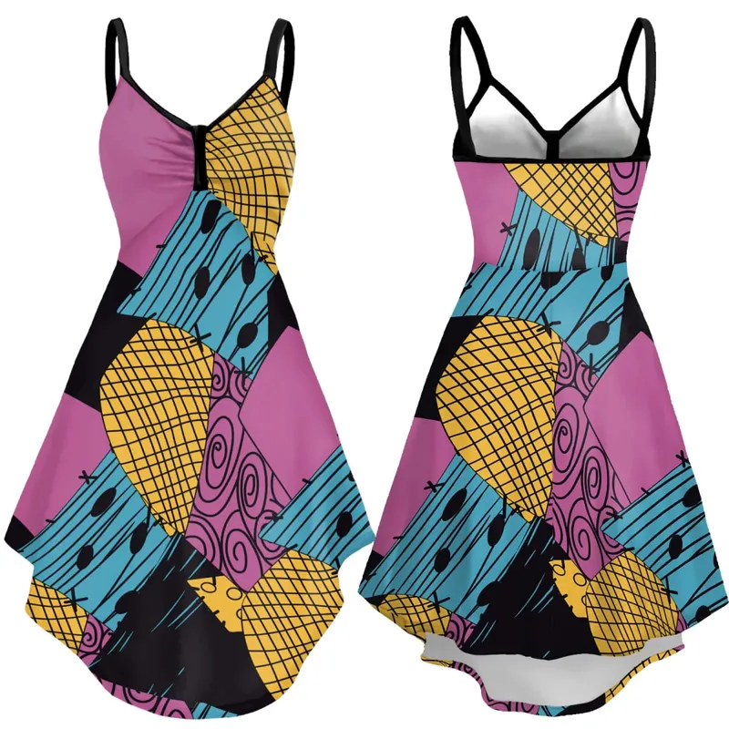 [You're My Secret] Halloween Nightmare Christmas Sally Dress Spaghetti Strap Women's Sexy Backless Dresses Patchwork Vestidos