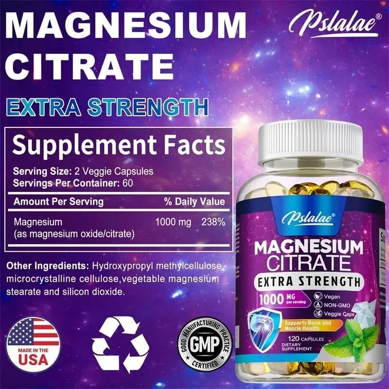 Magnesium Citrate 1000 Mg - Supplement for Stress Relaxation Bone Sleep Heart Health Nerve Muscle & Metabolism — image 2