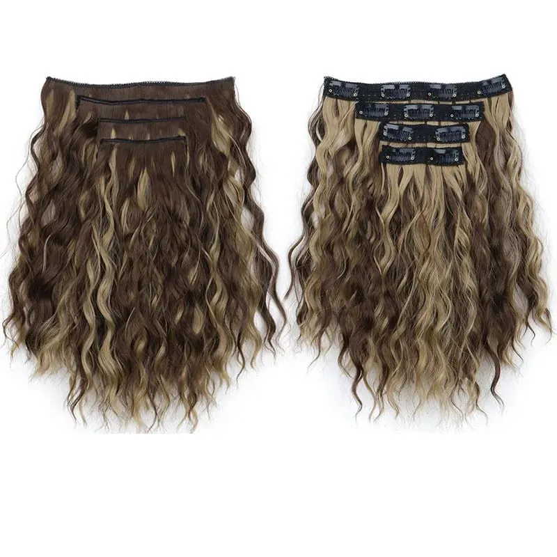 4 Pieces/Set Synthetic Clip In Hair Extensions Short Water Ripple Hair Pieces Soft Fluffy Curly Wig Fashion Hair Accessories — image 6