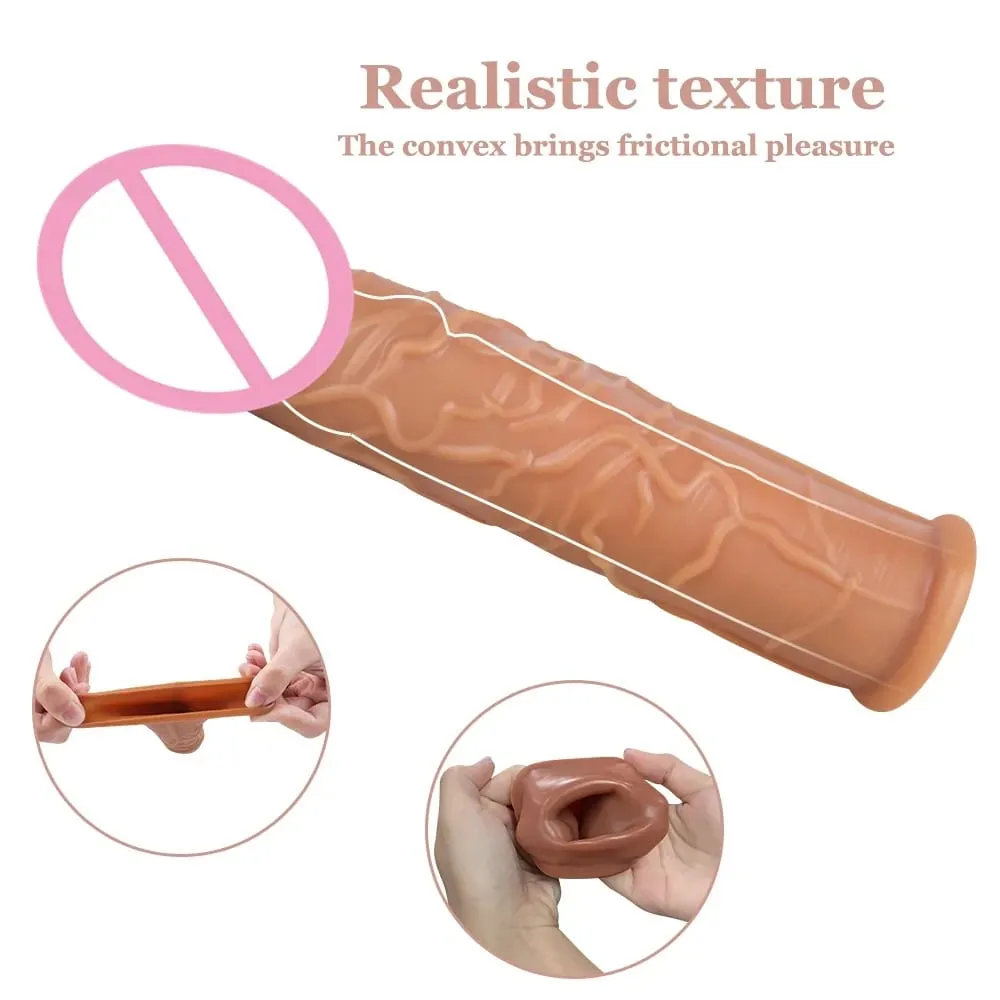 Realistisk Penisförlängning Cock Sleeve Återanvändbar Silikon Penisförstorare Fördröjning Kondomer För Män Dildo Enhancer Sexleksaker Erotisk butik — image 6