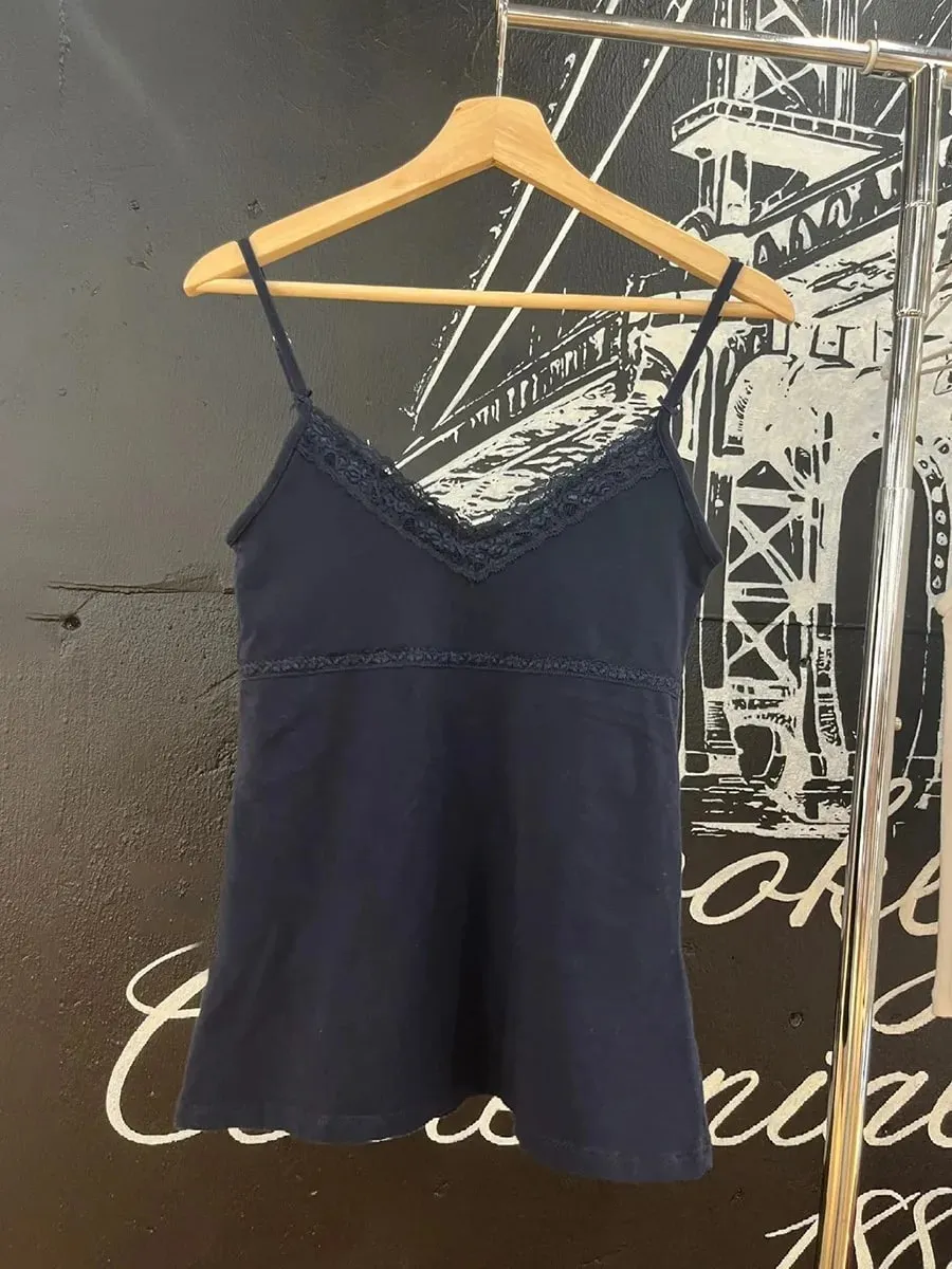 Sweet Lace Patchwork Slim Tank Tops Dam Sommar Vit Sexig Enkel Bomull Mjuka ärmlösa västar Kvinna Vintage Chic Y2K Camisole — image 17