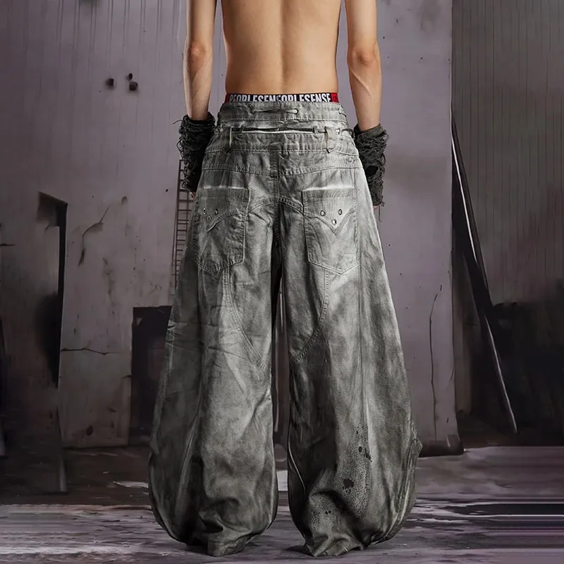 2026 New Stylish Original Streetwear Wornout Vintage Style Tie-dyed Baggy Wide Leg Jeans Men Handsome Denim Pants JY8691 — image 3