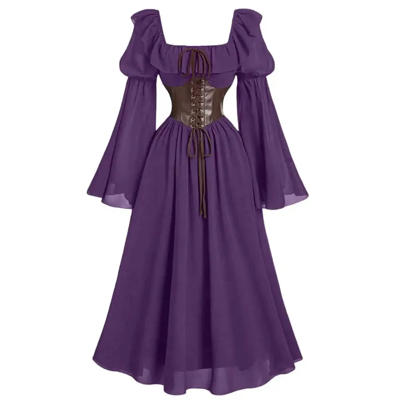 Medieval European and American Halloween New Women's Palace Vintage Dress Horn Sleeve Waist Square Neck Bat Sleeve Long Dress — image 8