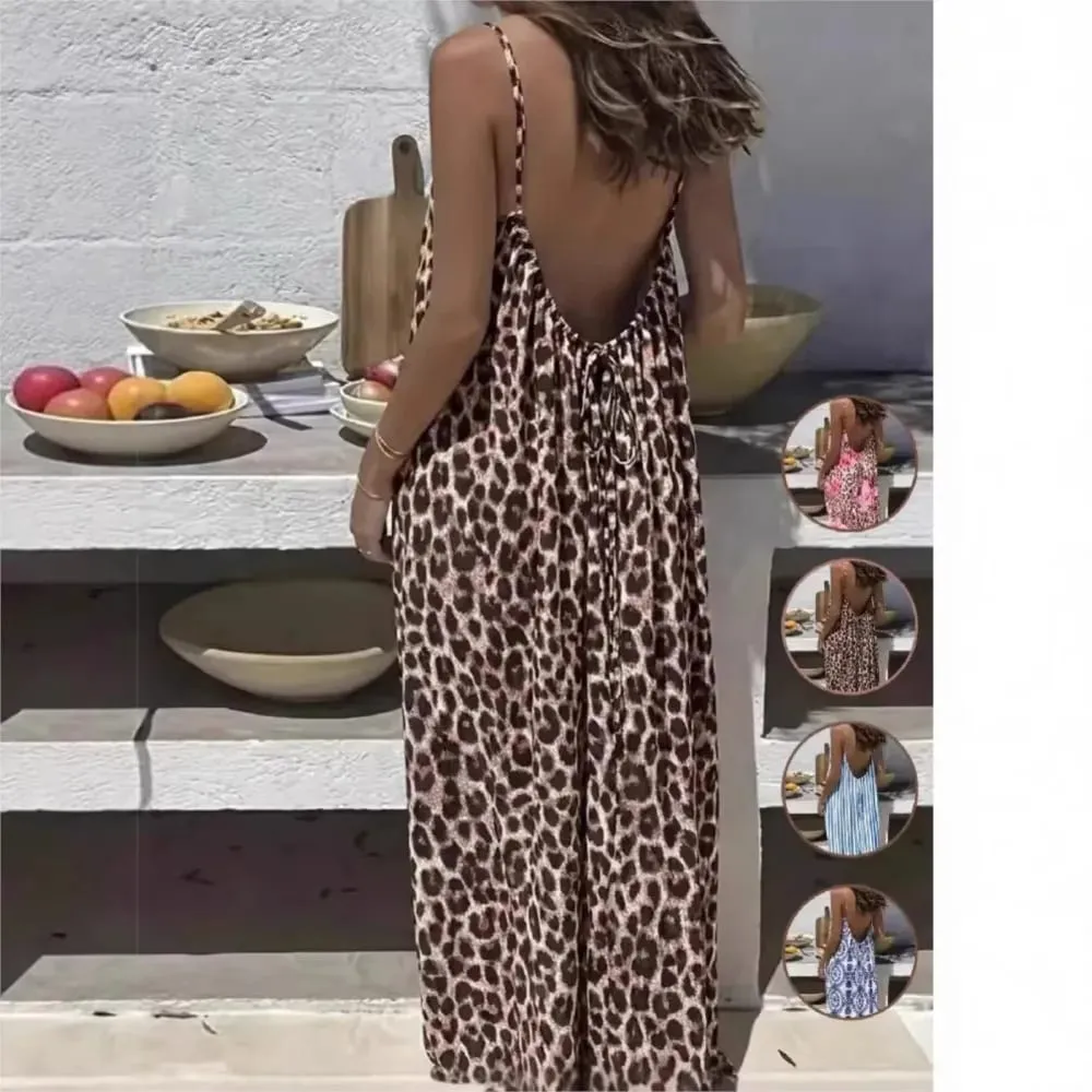 2026 Vacation Dresses For Ladies Spaghetti Strap Vestidos Beachwear Home Clothing Gentle Homewear Holiday Backless Loose Printed — image 1
