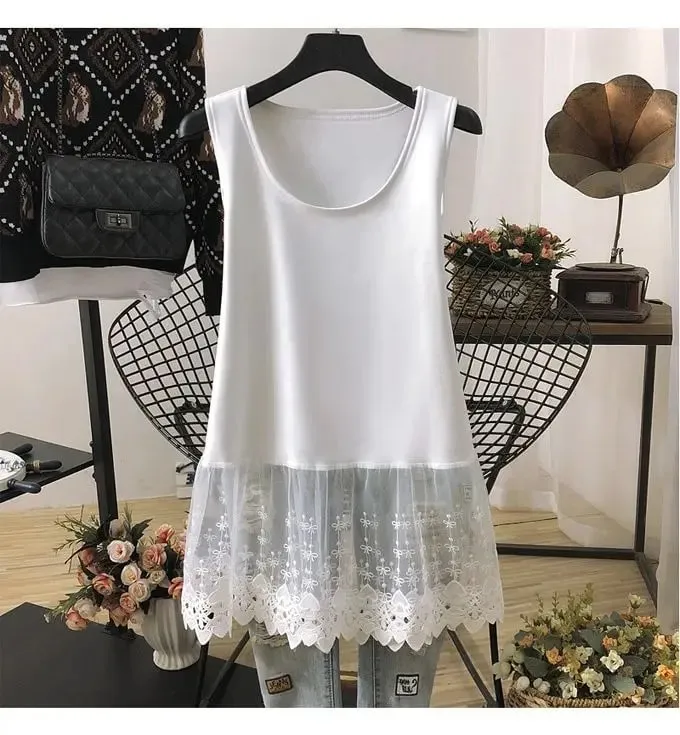Straße Casual Spitze Patchwork Tanks Sommer Neue Ärmel Einfarbig Lose Jugend Weiß T Shirt Tops Mode-Trend Frauen Kleidung — image 6