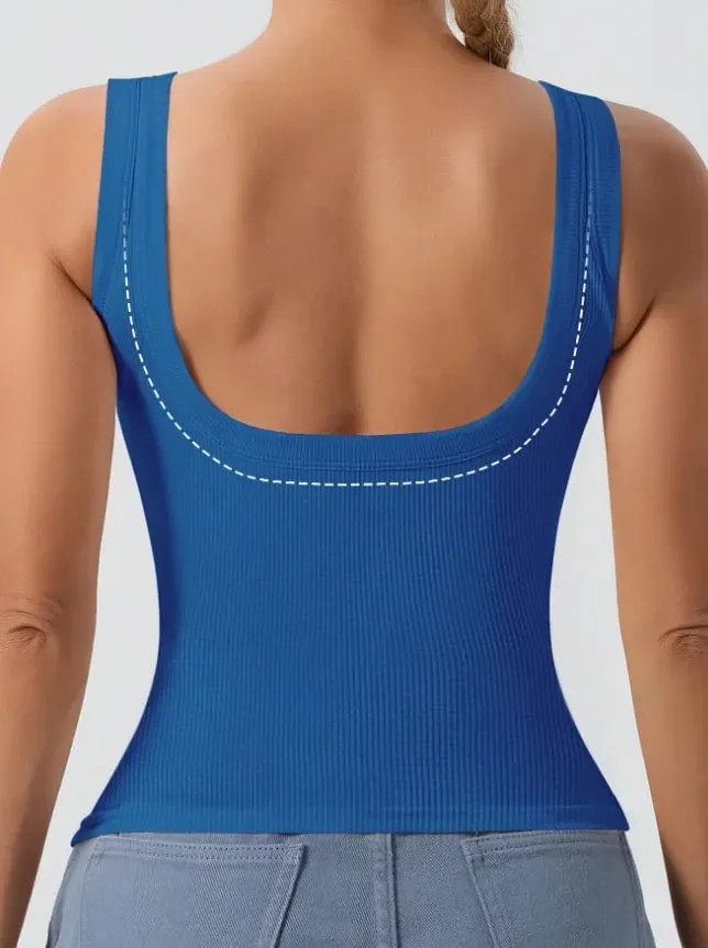 2026 Summer Women's Western-style One-piece Built-in Bra Ribbed Square Neck Slimming Versatile Outerwear Base Layer Tank — image 2