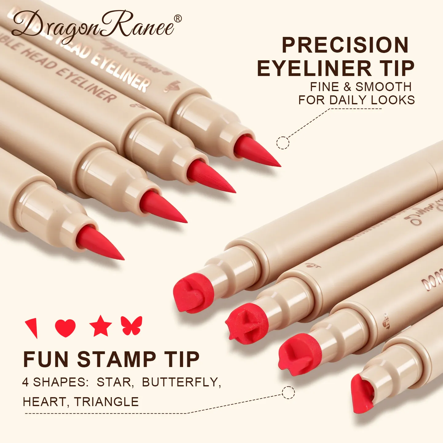 Double-ended Love Star Butterfly Liquid Eyeliner Waterproof Smudge-Proof Quick Drying 2 in 1 Colorful Stamp Eye Line Pen Makeup