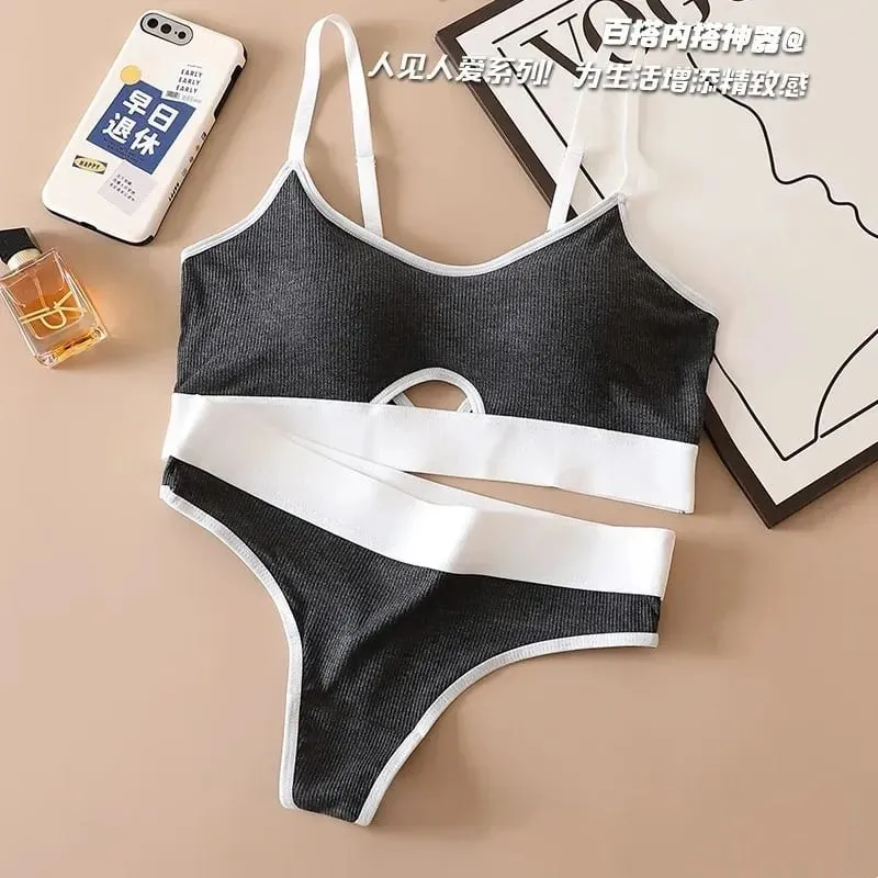 Seamless Bras Sports Bra And Panties Set Women Hollow Out Cotton Underwear U Back Push Up Bras Comfort Sexy Set Lingerie — image 3