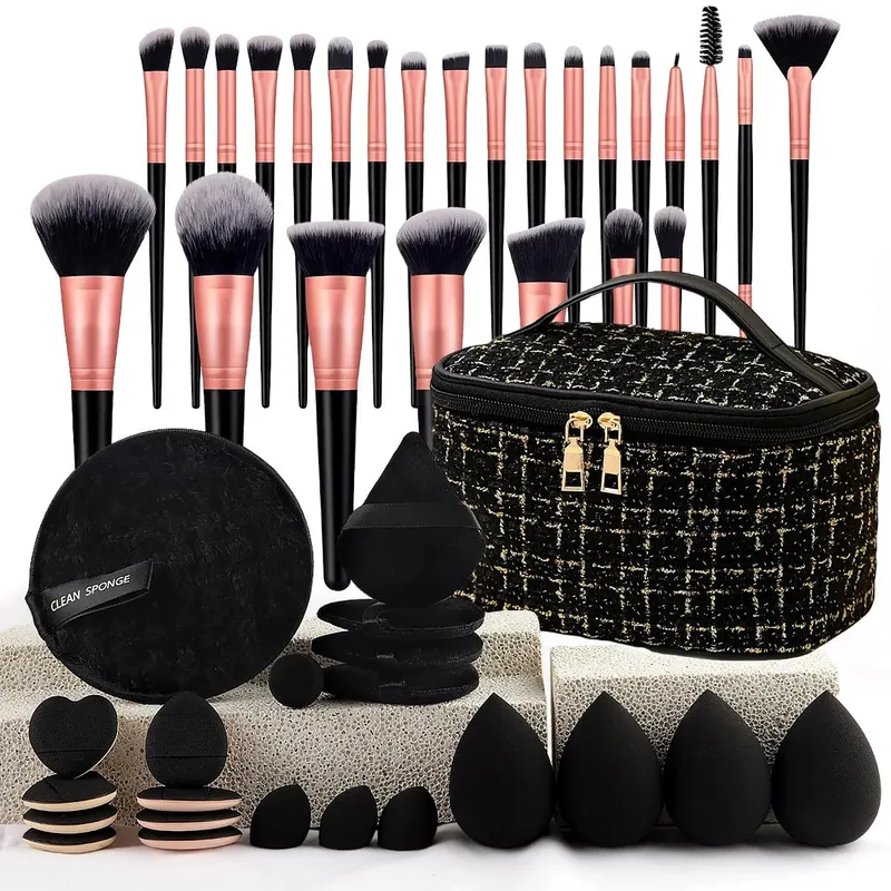 47Pcs Professional Makeup Brushes Set Beauty Tools Kit Portable Travel Cosmetic Bag Puff Toiletry Makeup Accessories Set — image 2