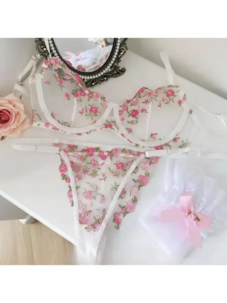 French Luxury Lingerie Set - Sexy Floral Embroidery Black Bra & Panty Set Sheer Transparent Seductive Women's Intimates — image 2