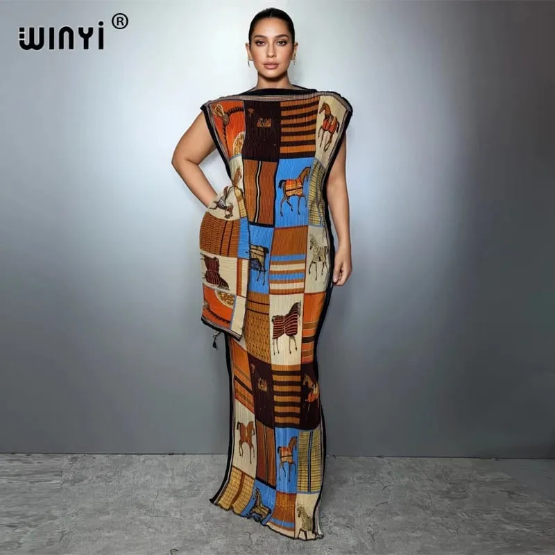 Plissado elástico fino vestido feminino design amassado plissado luxo abaya muçulmano vestido de festa poncho para mulher beach wear kaftan — image 10