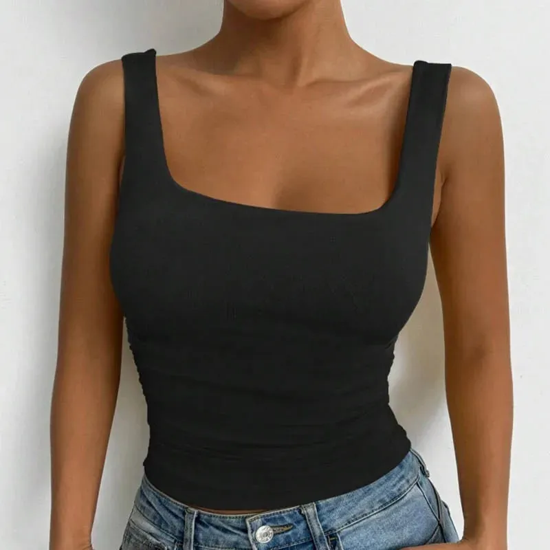 Women's Square Neck Sleeveless Cami Top Casual Basic Crop Top
