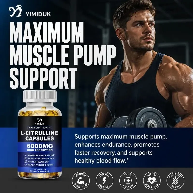 High Strength L-Citrulline Capsules with Gelatin Vitamin E Aid Vasodilation Build Muscle Fullness Quicken Recovery
