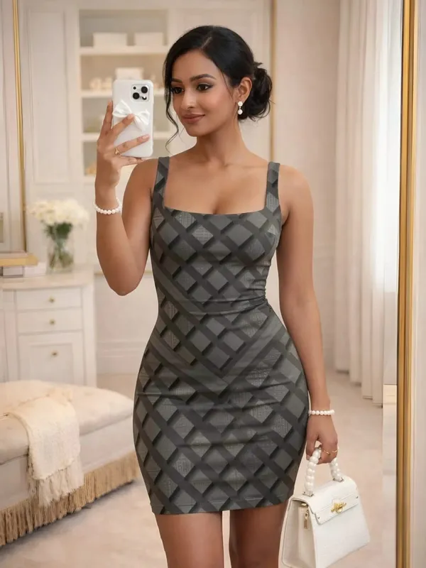 Women Square Neck Fitted Mini Dress Sleeveless Slim Fit Weekend Brunch Date Casual Elegant Outfit for Garden Beach Cruise Fit