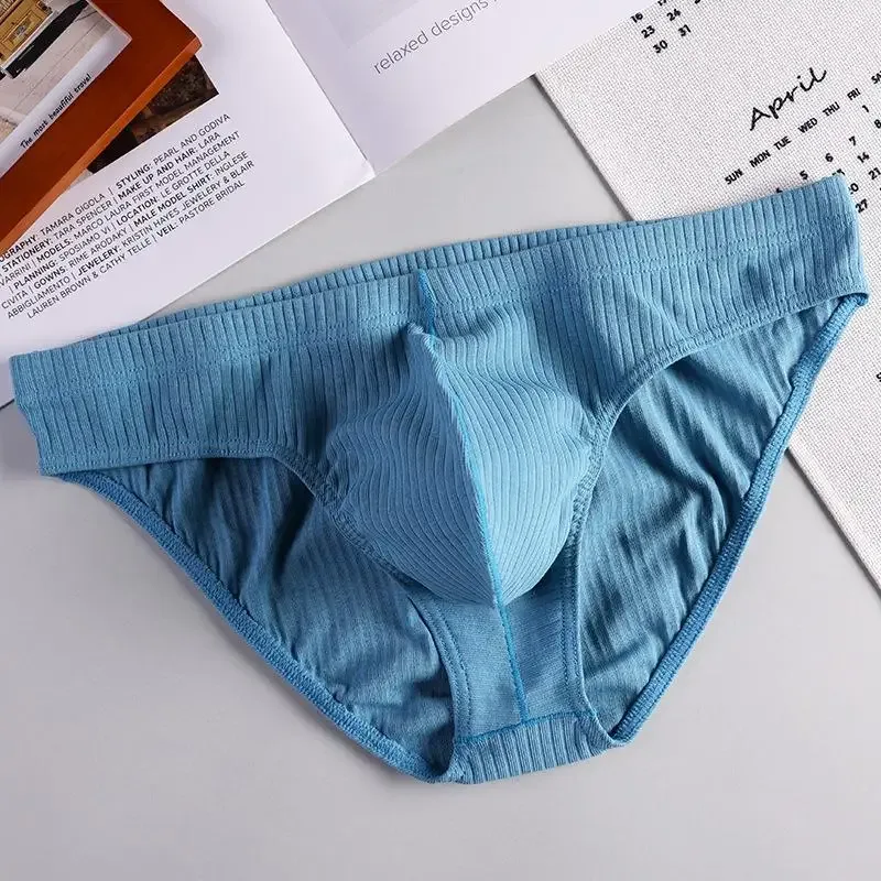 Sexy breve masculino com nervuras de algodão respirável confortável absorção de suor roupa interior esportiva juventude cintura baixa u bolsa convexa underpant — image 7