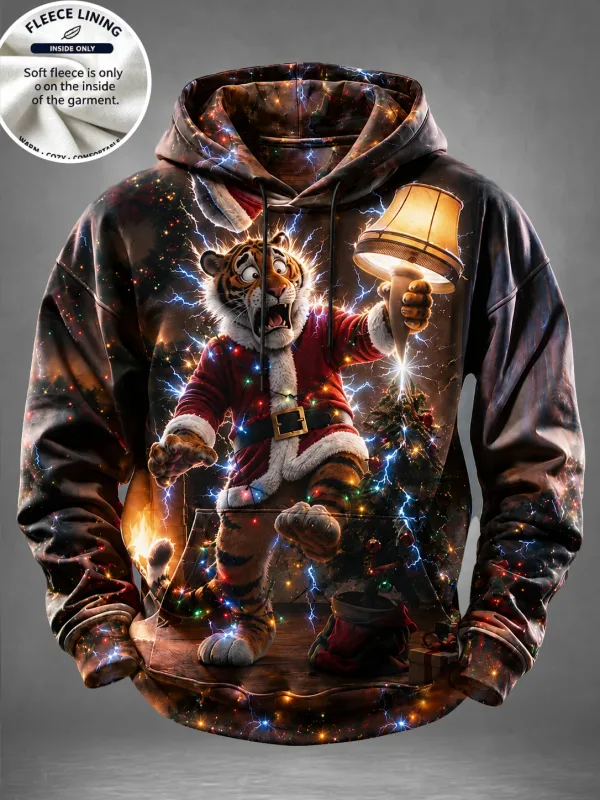 Men Fleece Lined Hoodie Comic Santa Christmas Print Pullover Hooded Sweatshirt Casual Winter Hoody — image 7