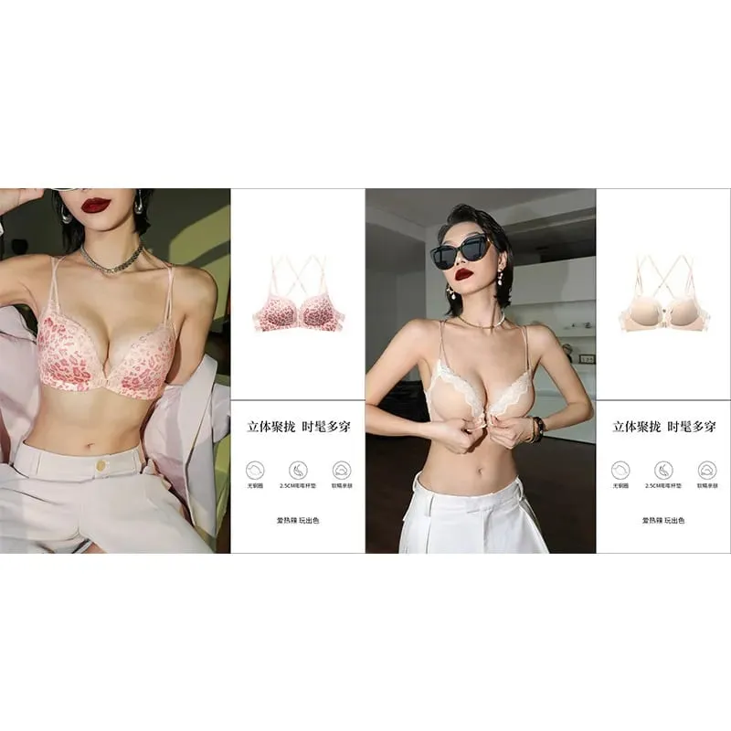 Victoria Style MOYISU Pink Leopard Wireless Bra Set Front Hook Design Push Up Bralette Sexy Back Lingerie To Boost Small Bust — image 15