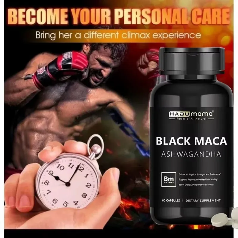 Suplemento orgânico de raiz de maca preta + extrato de ashwagandha para mulheres e homens, resistência à energia ereta - pílulas veganas — image 4