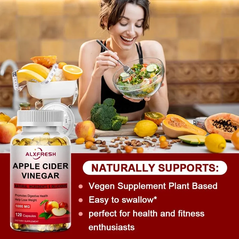 Alxfresh äppelcidervinägerkapslar med zinkvitaminer | 1000mg | Hälsosamt tillskott Icke-GMO — image 4