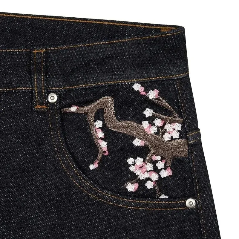 New Sakura Carp Embroidered Jeans Y2k Harajuku Retro Men and Women Loose Street Style Trousers Gothic Punk Casual Straight Jeans — image 7