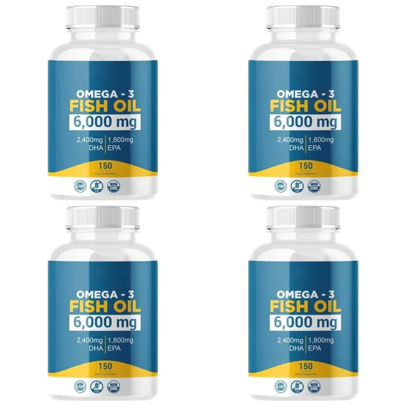 Omega 3 Softgels de óleo de peixe Suplemento diário de alta potência EPA DHA para adultos apoia a saúde imunológica das articulações 150 Softgels não OGM