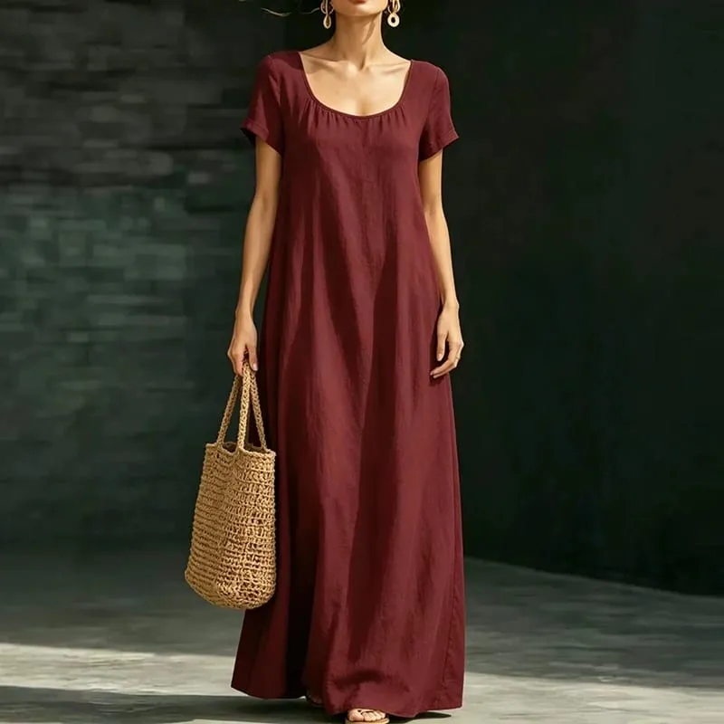 Summer Casual Pocket Maxi Dresses For Women Elegant Short Sleeve Loose Beach Holiday Dress Women Party Long Dress Boho — image 2