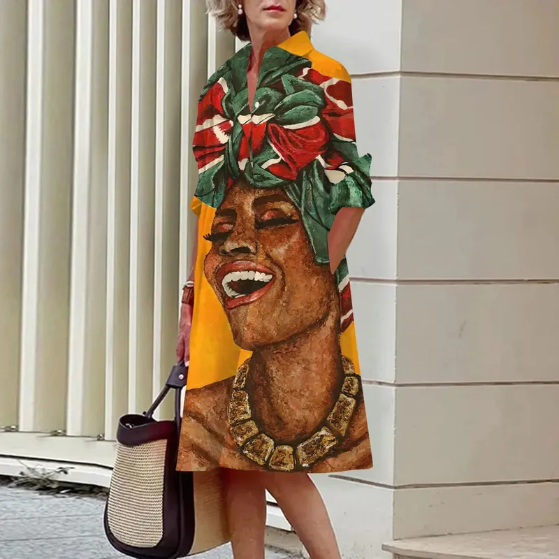 Verão novos vestidos femininos moda personagem arte padrão solto tamanho grande casual temperamento commuter irregular saia longa topos — image 8