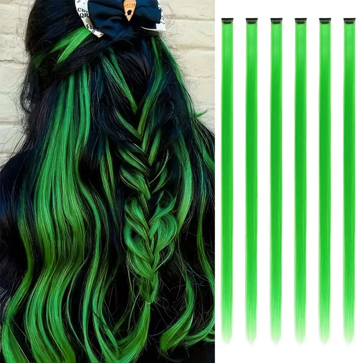 6 Pcs Clip Extensions Synthetic 24 Inch Colored Hair Extensions Party Highlights Long Straight Hairpieces for Women Kids Girl — image 14