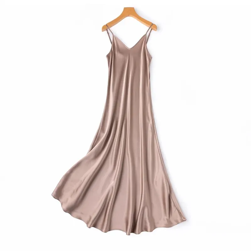 2026 Pambabaeng Fashion Bagong 21MM 100% Natural Mulberry Silk Plain Satin Extended French Sexy Adjustable Shoulder Strap Solid Dress — image 20