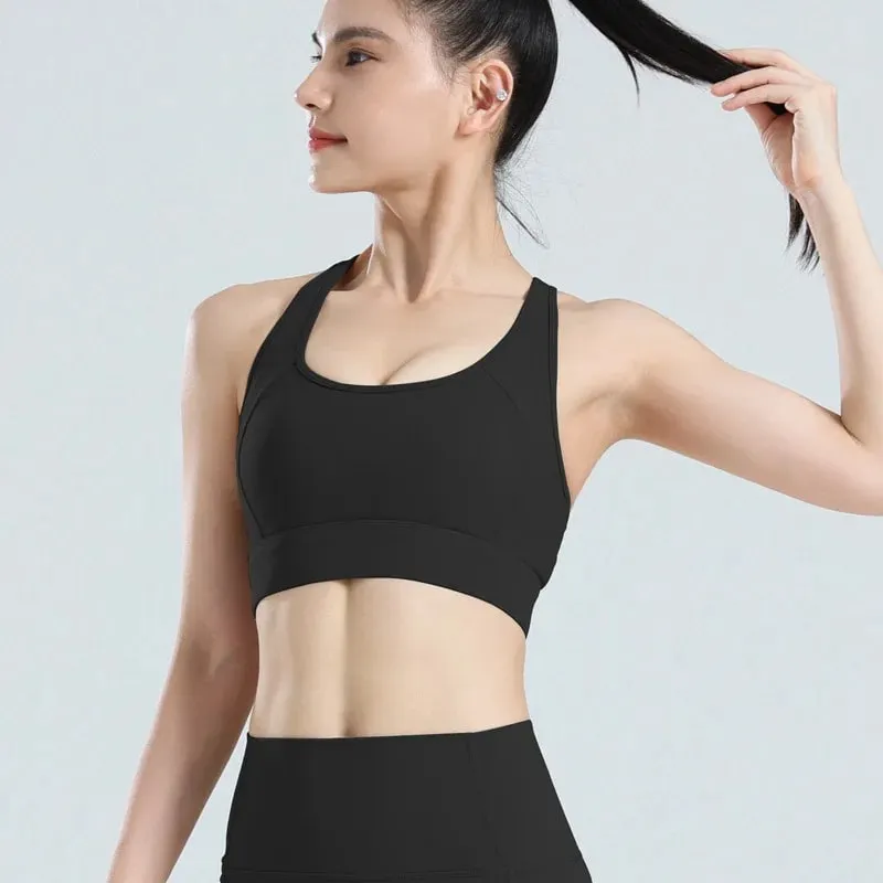 Sexy Back Yoga Crop Top Bra Inner Padded Fitness Tank Top Elastic Sport Bra Gym Vest Running Yoga Professional Workout Vest