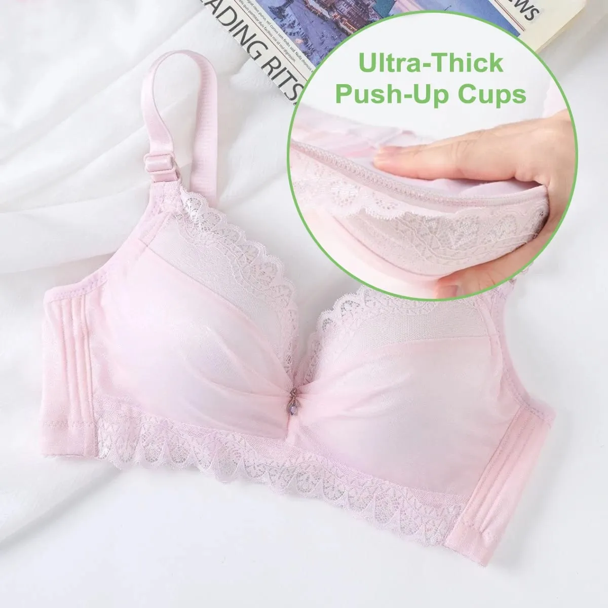 Ultra-Thick 8cm Push up Bra Lace Gathered Wireless Full Coverage Lingerie Side Support for A/B Cup Women — image 7