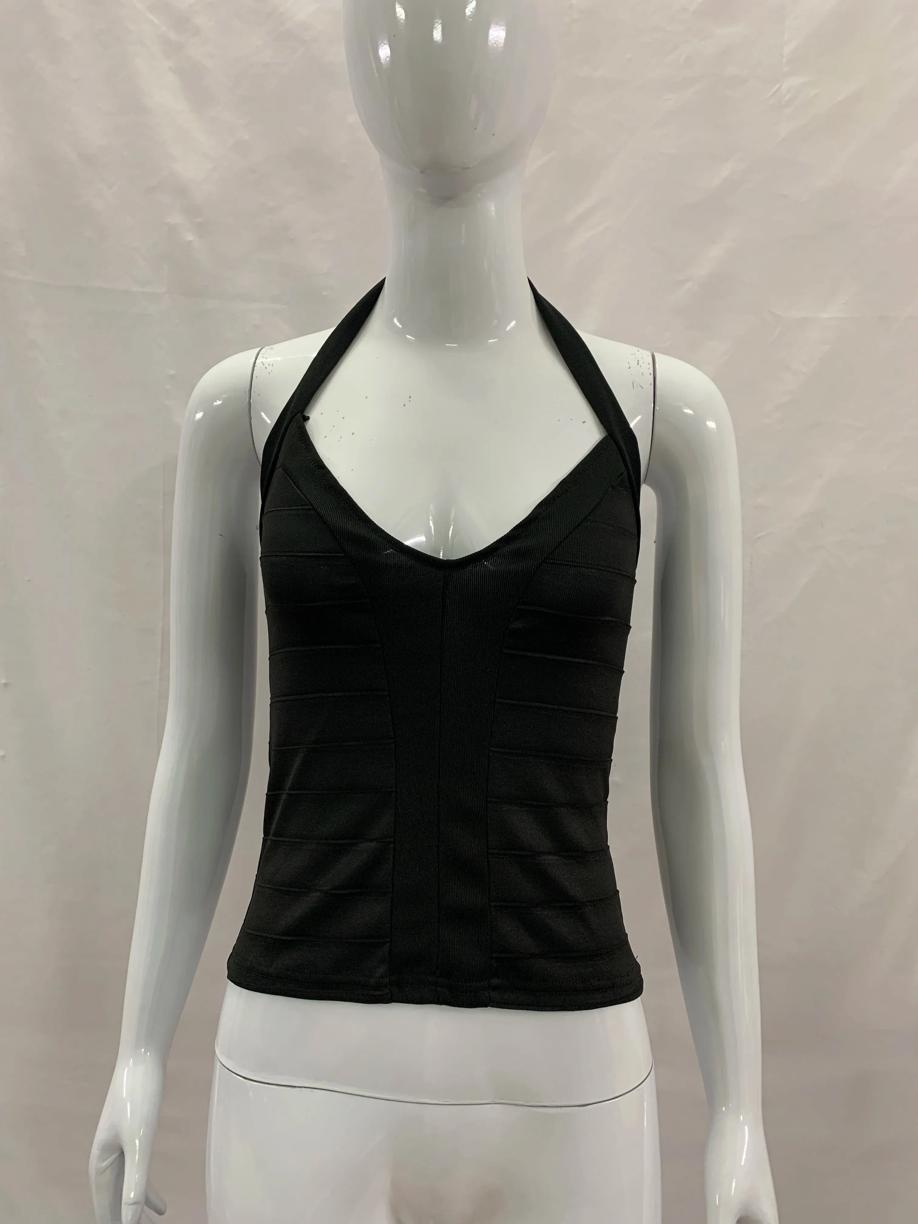 Women Halter V Neck Bandage Crop Top Bodycon Sleeveless Tank Tops Night Club Party Outfit Camisole For Daily Street Fashion Wear