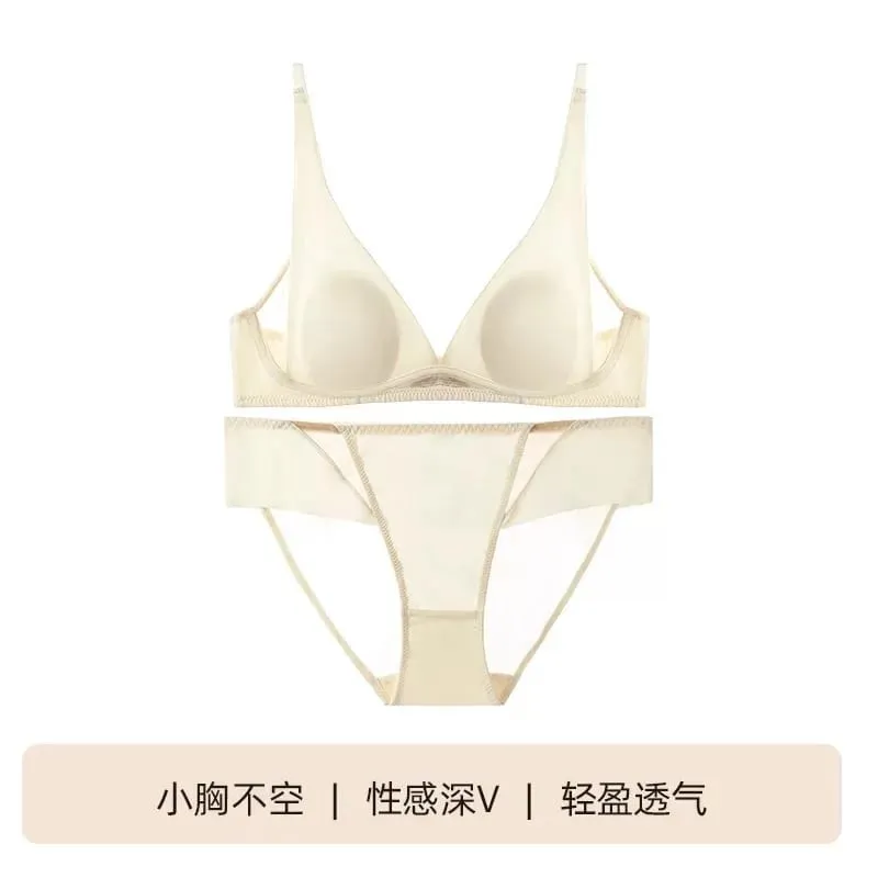 Bra Segitiga Perancis Piala Telinga Arnab Deep V Bralette Tanpa Wayar untuk Payudara Kecil Tanpa Celah Set Pakaian Dalam Seksi Bernafas Musim Panas Nipis — image 11
