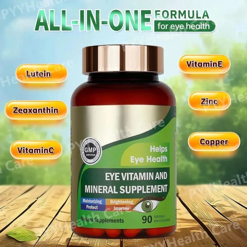 Cápsulas de vitaminas para os olhos de luteína com zeaxantina zinco suplemento nutricional diário para os olhos suporte para a saúde dos olhos para adultos garrafa de 90 contagens — image 2