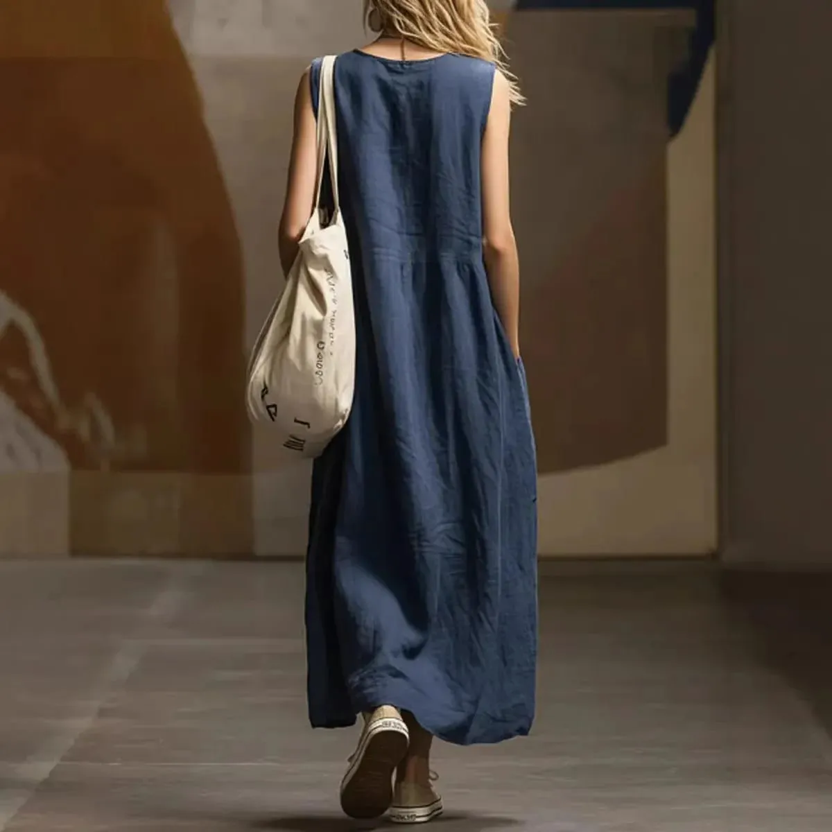 2026 Summer Loose And Simple Sleeveless Cotton And Linen Women's Dress New Fashion Casual Pocket Female Holiday Long Dresses — image 3