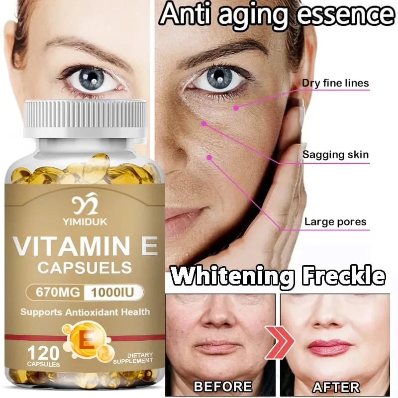 Vitamin E Supplements with Tocopherols & Safflower Oil Support Elasticity Shrink Pores Combat Aging & Antioxidant Immune — image 3