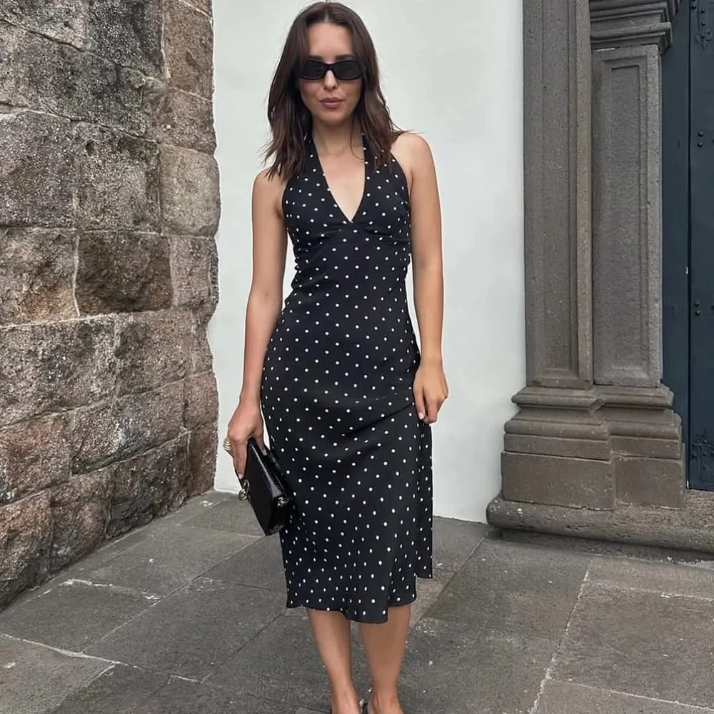 Tuularose Polka Dot Hanging Neck Long Dress Babae Elegant Strapless Sexy Lace-up Walang Sleeveless Backless Fashion Club Party Dresses — image 7