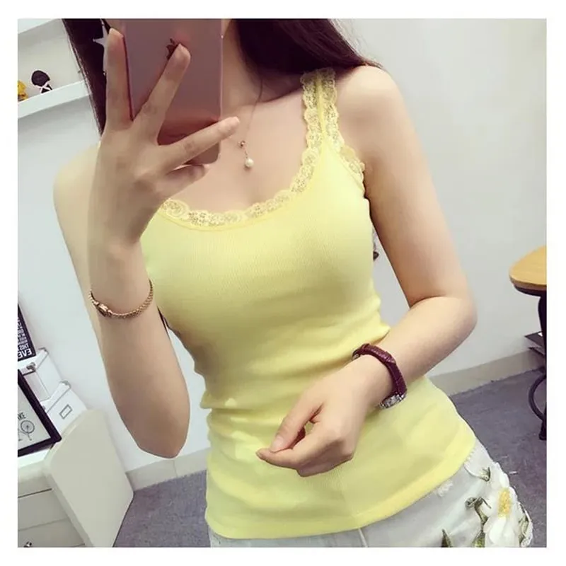 Summer Women Sleeveless Tanks Top Bodycon Temperament Sexy Lace Patchwork Tshirt Vest Tank Top Female Vest Tops Camis