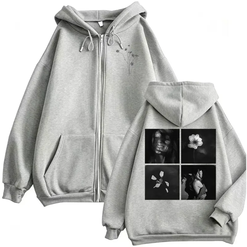 Ariana Grande Petal Album Merch Photo with Floral Sweatshirt Jacket Coat Men Women Fashion Aesthetic High Quality Zip Up Hoodies — image 3