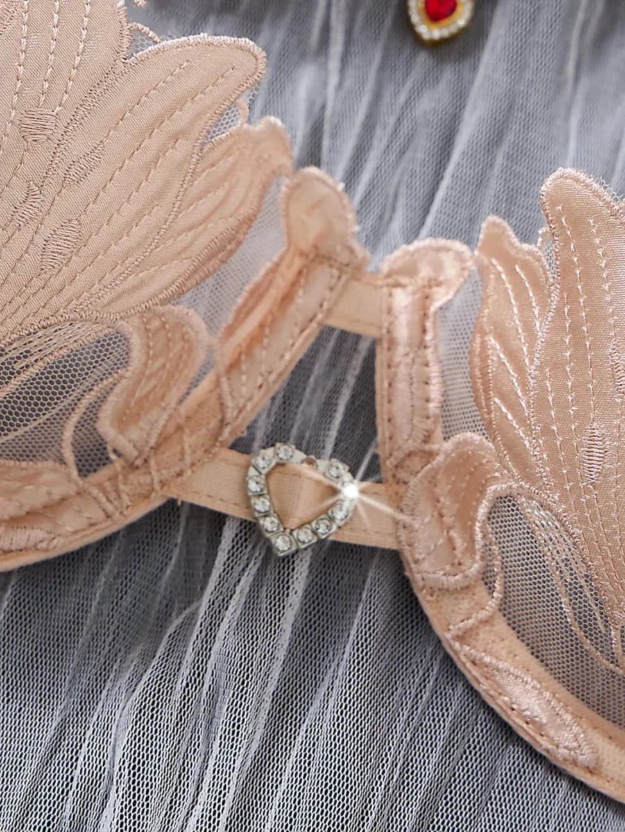 Conjunto de lingerie bordada floral champanhe, malha de cetim, sutiã fio dental, roupa íntima feminina, lua de mel, boudoir za824031 — image 5