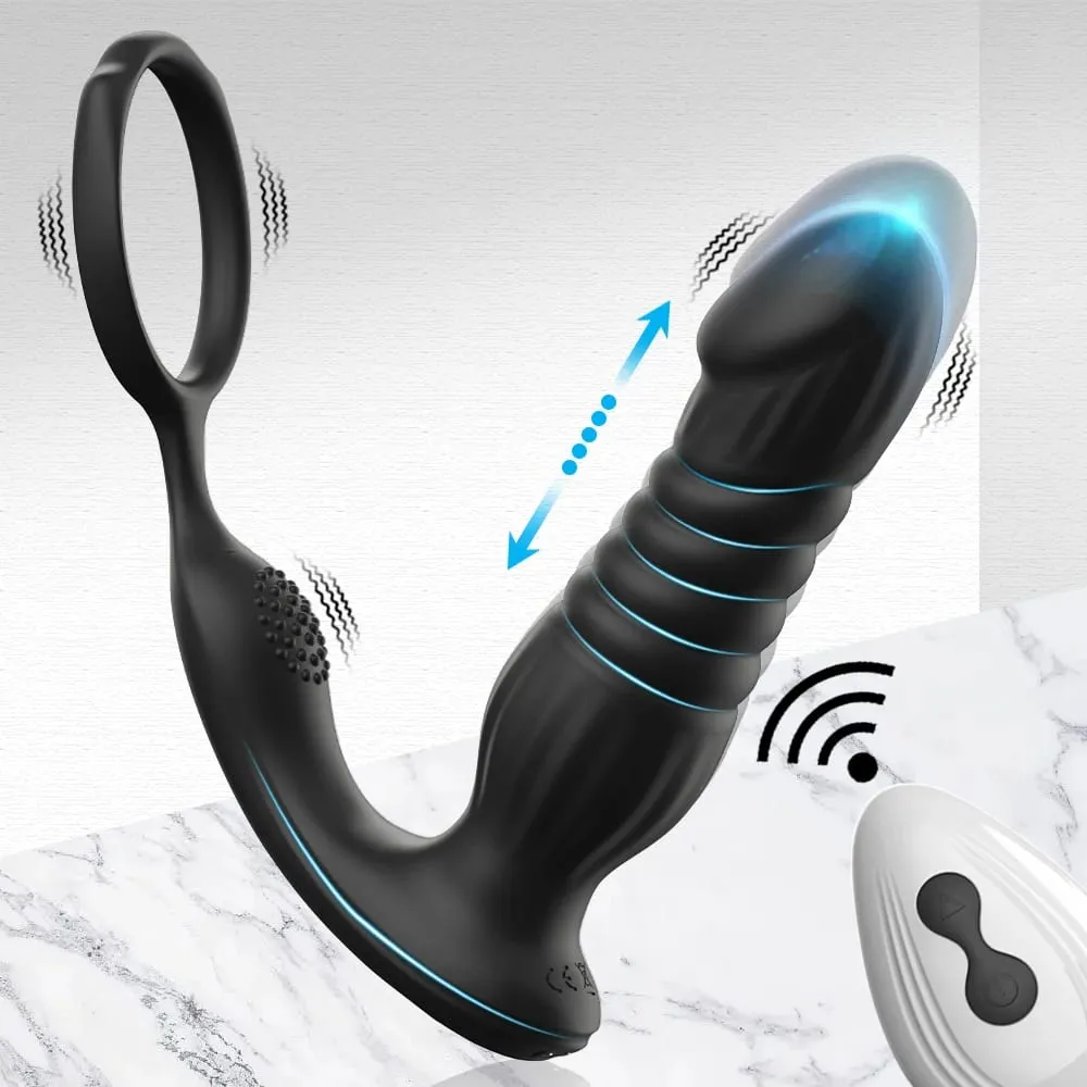 Empurrando Vibrador Anal com Anel Peniano Massageador de Próstata Plugue Anal Vibrador Controle Remoto Butt Plug Brinquedo Sexual para Homens e Casais — image 1