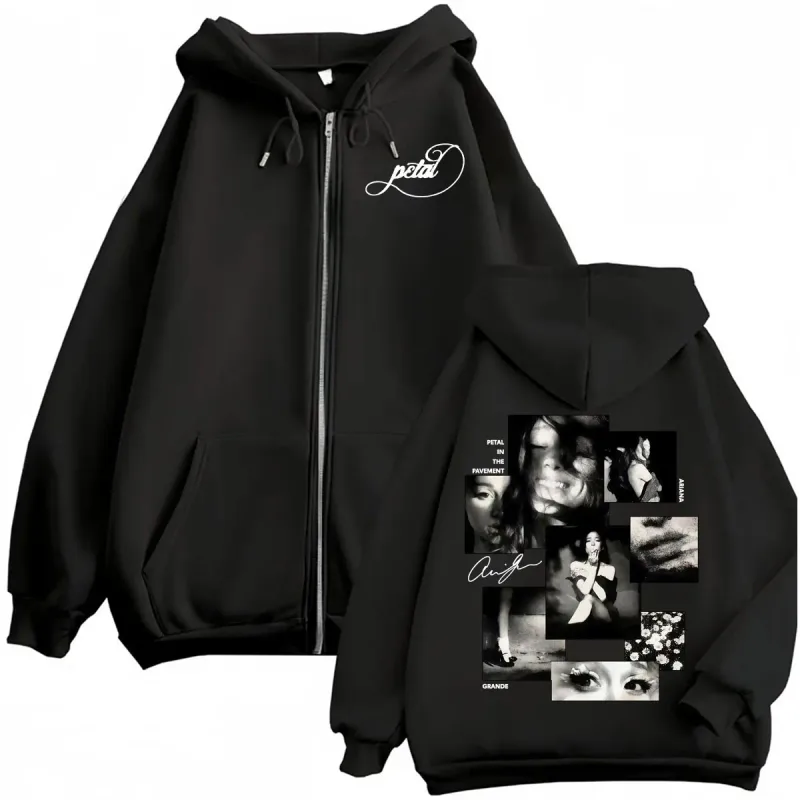 Singer Ariana Grande Petal Zipper Hoodies Men Women Fashion Aesthetic Sweatshirt Jacket Coats Fleece Long Sleeve Zip Up Pullover