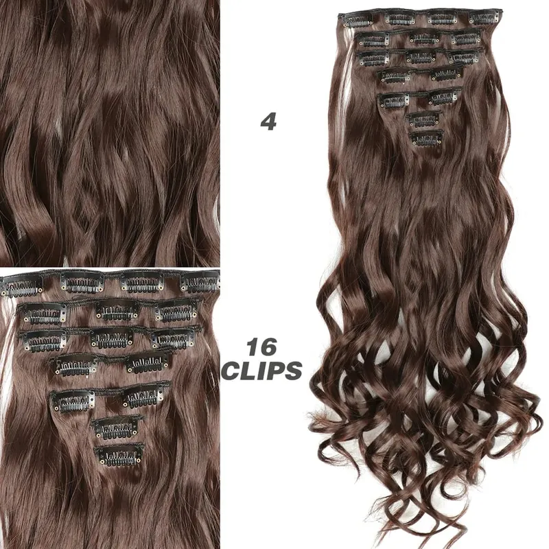 Synthetic 7Pcs/Set 22" Wavy Hairpiece Straight 16 Clips Hair Extensions Heat Resistant Styling False Hair — image 10