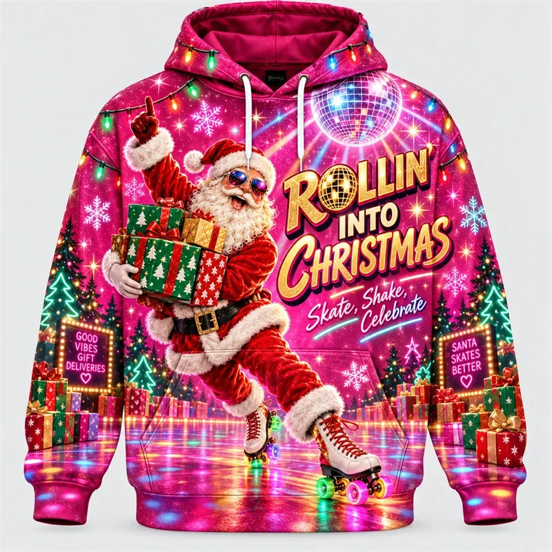 Funny Santa Christmas Hoodie 3D Print Karaoke Sleigh Repair Laundry Snack Holiday Party Pullover Winter Streetwear Gift — image 11