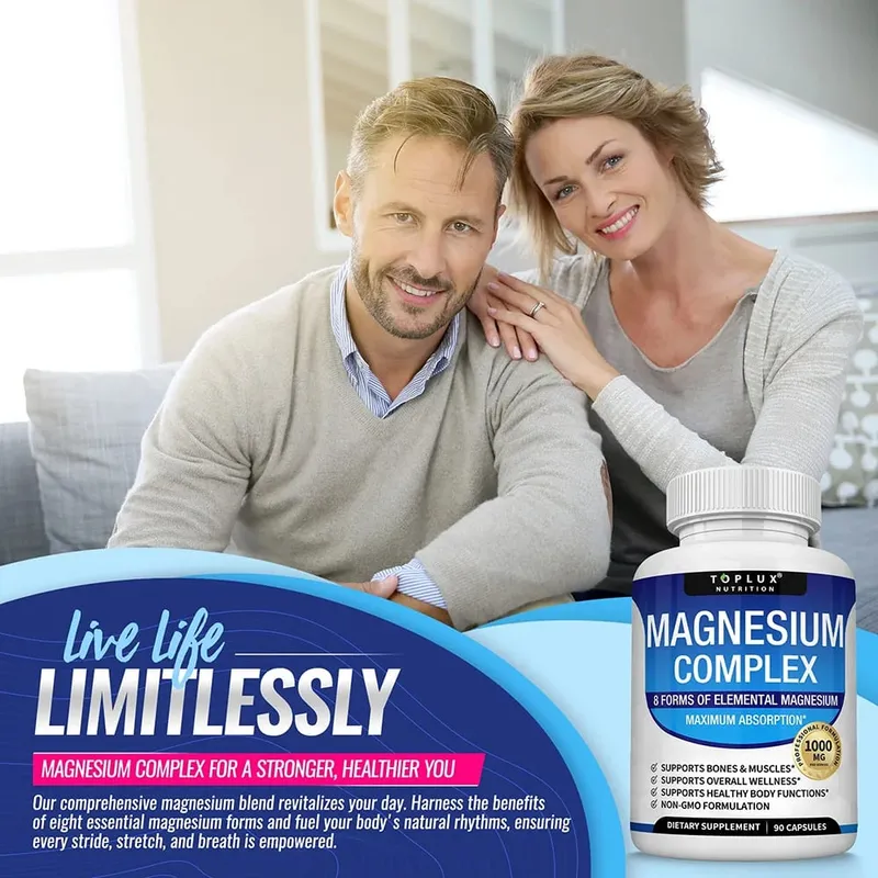 마그네슘 복합체 1000MG 보충제 - 마그네슘 글리시네이트 구연산염 및 말산염 - 수면 지원 스트레스 완화 근육 및 이완 — image 6