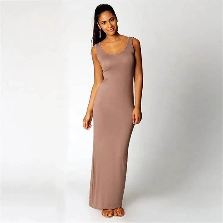 Women‘s Maxi Dress Sleeveless Bodycon Long Dress Elegant Casual Homewear Spring Summer Cool Solid-Color Dress — image 9